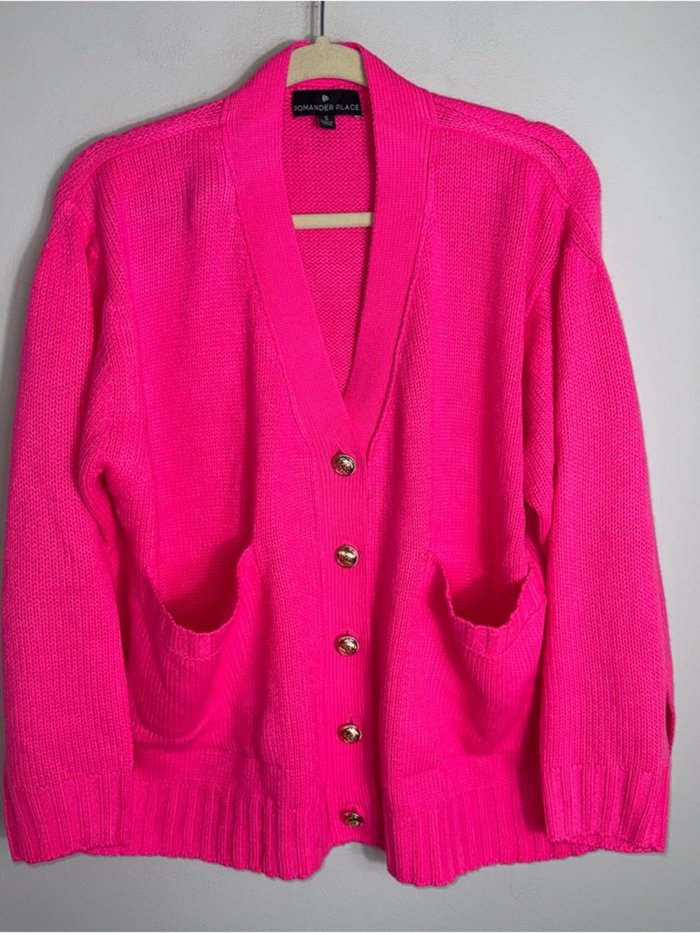 Pomander Place Tuckernuck Slone Cardigan Sweater-Hot Pink-Oversized-Small